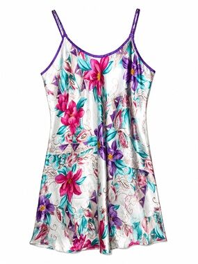 Vtg Adonna Satin Floral Slip Dress Nightgown M Whimsigoth Fairy Grunge Y2K 90s⁠